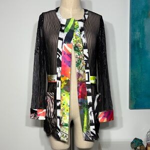 Vibrant Abstract Women's Blouse with Black Accents